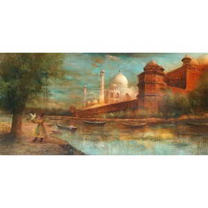 A. Q. Arif, Moments of Leisurer, 36 x 72 Inch, Oil on Canvas, Citysscape Painting, AC-AQ-301